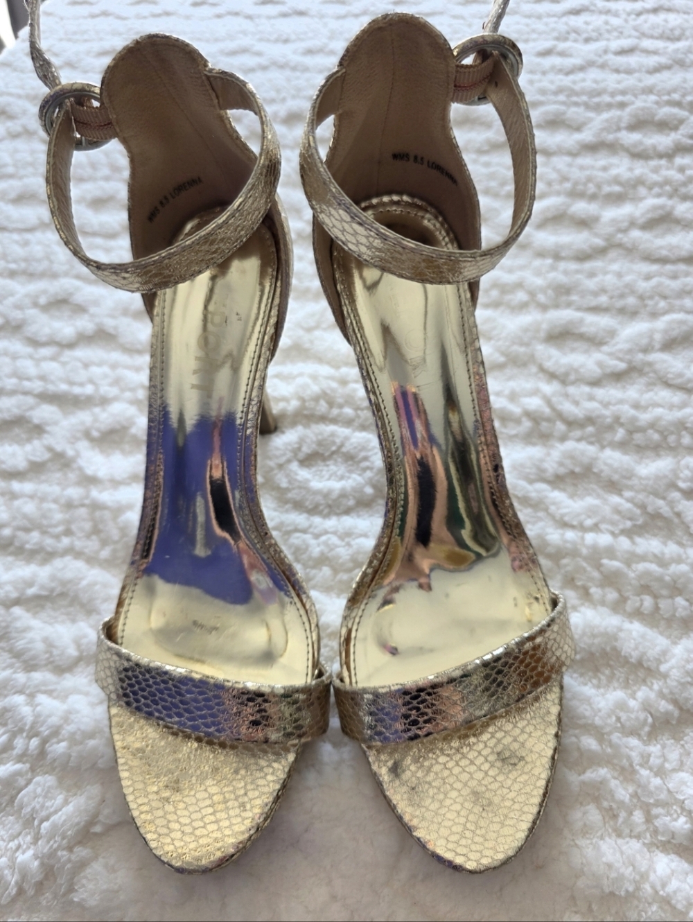 Report Lorenna Gold Metallic Snakeskin Heels Size 8.5